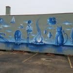 light blue dreamy cat fantasy mural in portland