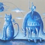 light blue dreamy cat fantasy mural in portland - detail